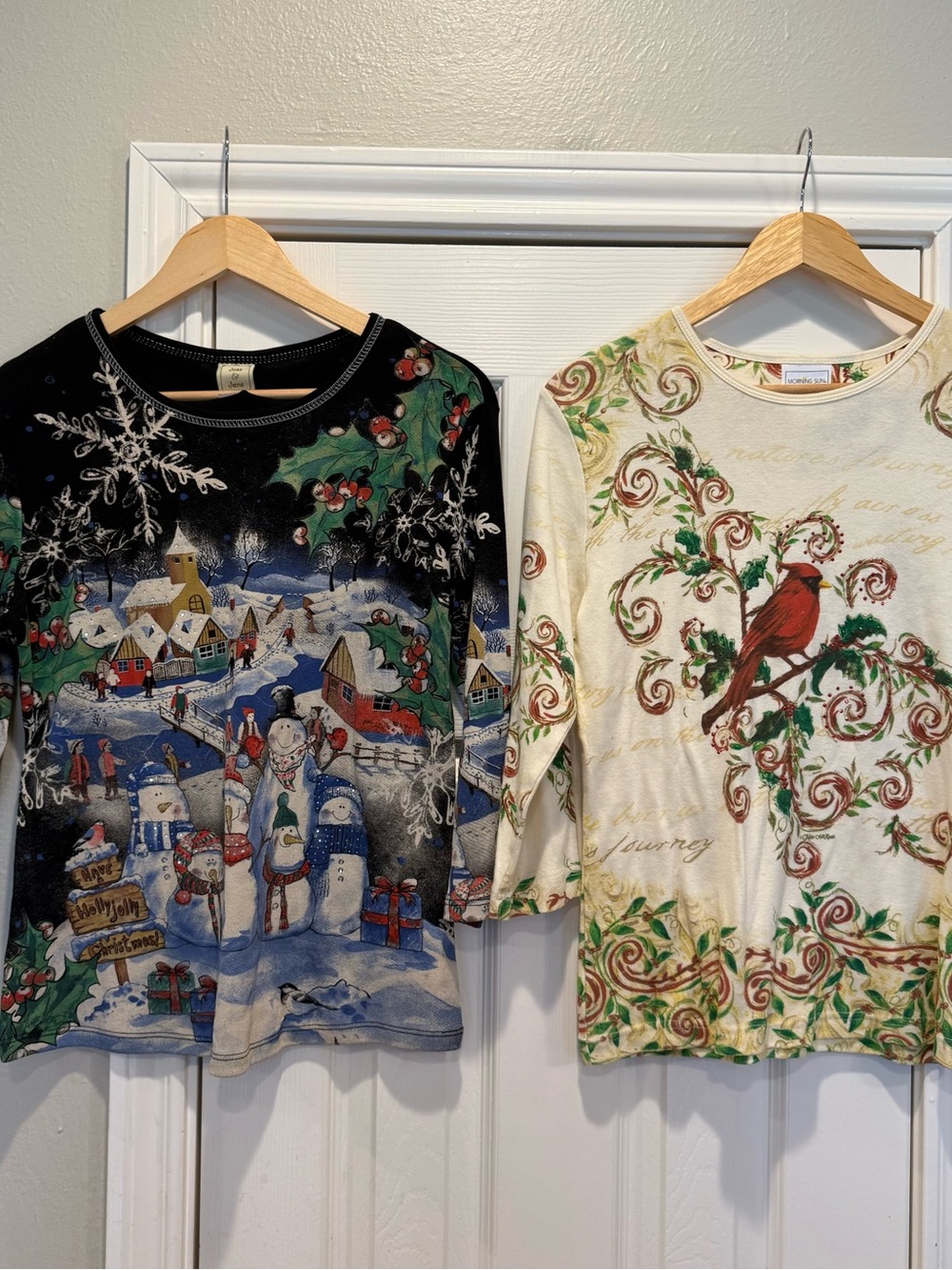 Vtg Y2K Christmas Tree Tee Women's S Red Embellished Graphic Red Green Ugly Xmas